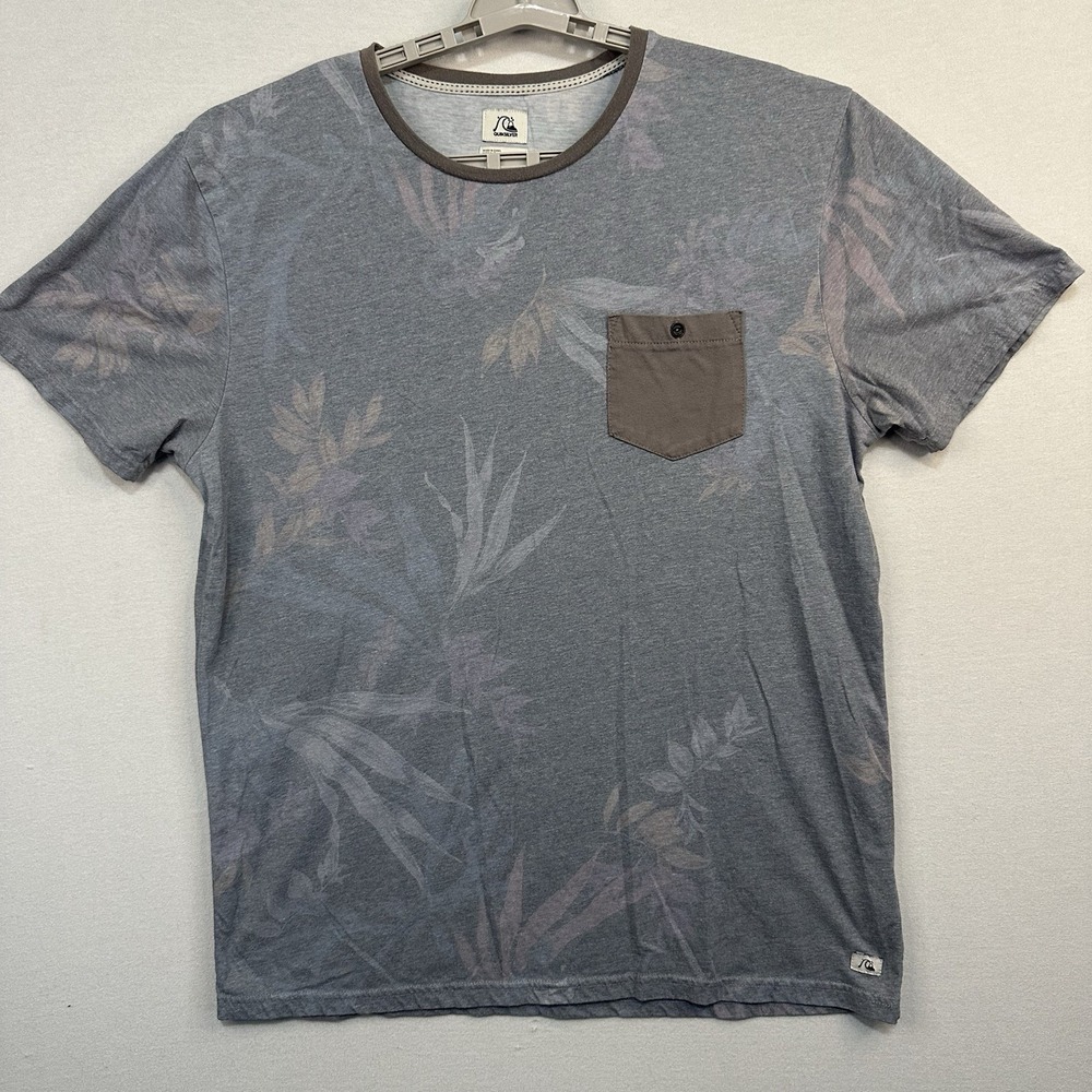 Quiksilver‎ Men's XL Tee Shirt Grey With Floral Print Short Sleeve